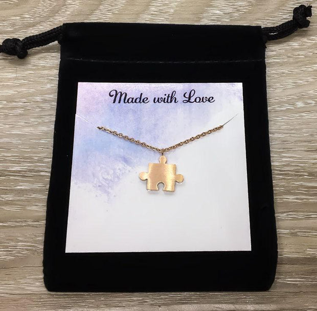 Puzzle Necklace, Friendship Necklace, Puzzle Piece Pendant, Autism Awareness Jewelry, Special Needs Child, Teacher’s Aid Thank You Gift