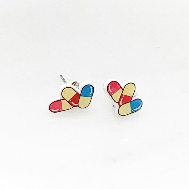 Boucles d'oreilles RX, Boucles d'oreilles pilules kawaii, Puces d'oreilles médicaments, Boucles d'oreilles en plastique rétractable, Bijoux de pharmacien, Boucles d'oreilles sur ordonnance, Bijoux pour professionnels de la santé