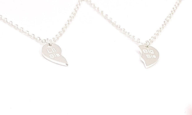 Big Little Sis Necklace Set for 2, Dainty Split Heart Pendant, Friendship Necklace, Sisters Gift, Bestie Birthday , Interlocking Necklace