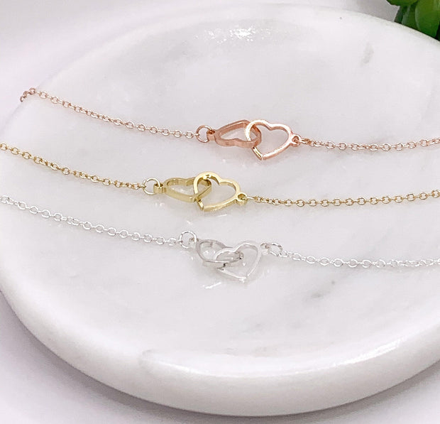 Double Heart Bracelet, Interlocking Hearts Bracelet, Dainty Chain Bracelet, Love Bracelet, Two Hearts Jewelry, Meaningful Bracelet for Women