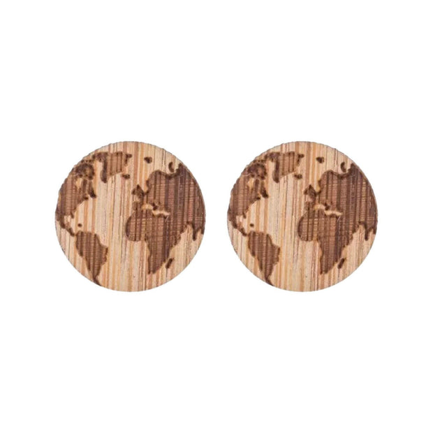 Planet Earth Earrings, Wooden Studs, World Globe Earrings, Laser Engraved Earrings, Canadian Jewelry, Earth Day Earrings, Nature Lover Gift