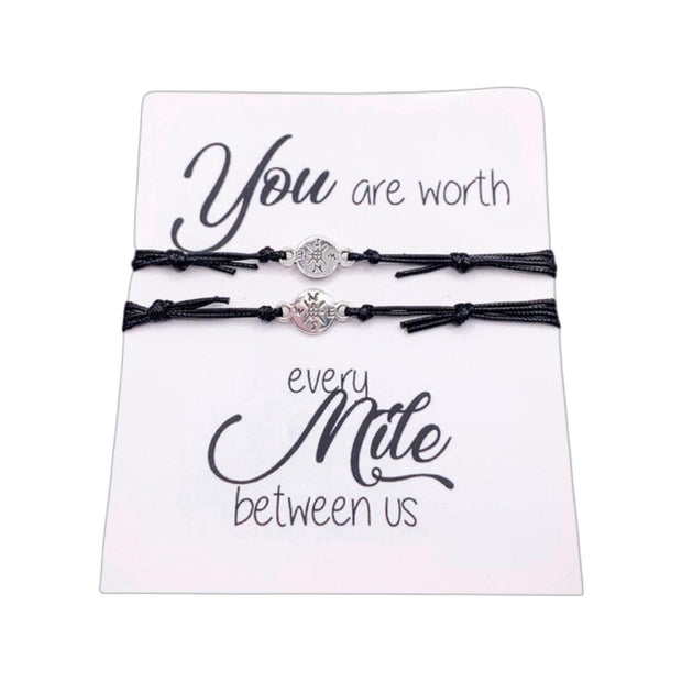 You Are Worth Every Mile Between Us Card, Matching Compass Wish Bracelets, Compass Bracelet Set for Two, Long Distance Friendship Gift