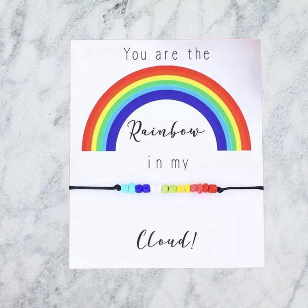 Rainbow Bracelet, You Are The Rainbow in My Cloud Card, Rainbow Beads Wish Bracelet, Colorful Bestfriend Gift, Rainbow Jewelry, Secret Santa