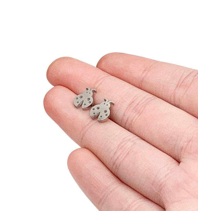 Ladybug Earrings, Tiny Ladybug Stud Earrings, Ladybug Jewelry, Stainless Steel Earrings, Minimalist Stud Earrings, Insect Jewelry, Boho Stud