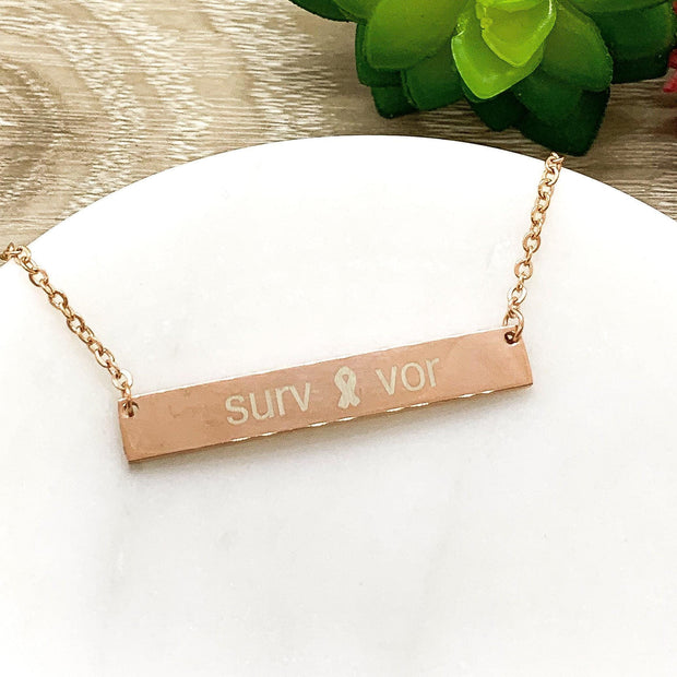 Cancer Survivor Necklace, Awareness Ribbon Gift, Support Jewelry, Stainless Steel Necklace, Gift for Friend, Breast Cancer Gift for Her