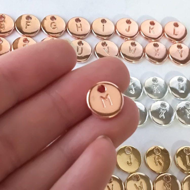 Add Tiny Initial Charm, Rose Gold, Silver & Gold Initial, Round Initial Charm, Disc Shaped Initial, Personalized Jewelry