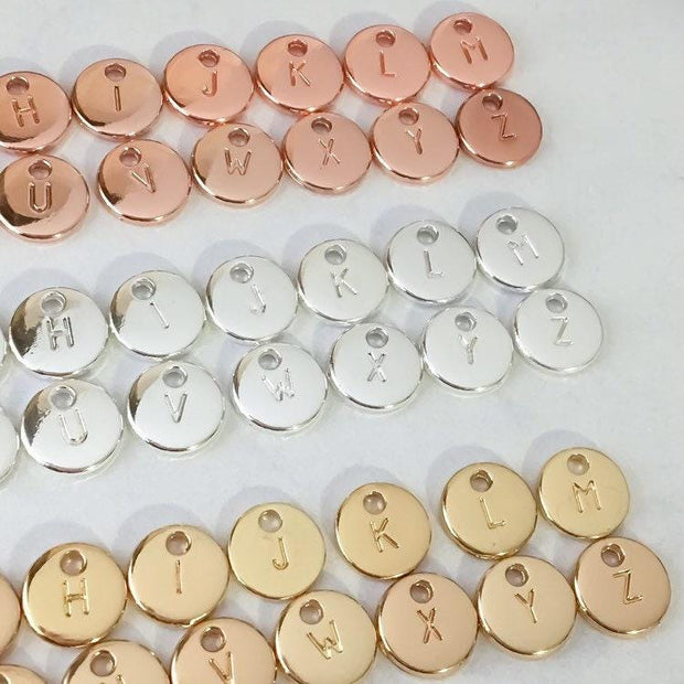 Add Tiny Initial Charm, Rose Gold, Silver & Gold Initial, Round Initial Charm, Disc Shaped Initial, Personalized Jewelry