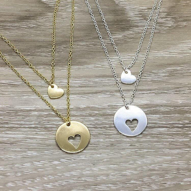 Mother Daughter Necklace Set for 2, Heart Cut Out Necklaces, Friendship Necklace, Mother's Day Jewelry, Gift from Daughter, Mommy and Me