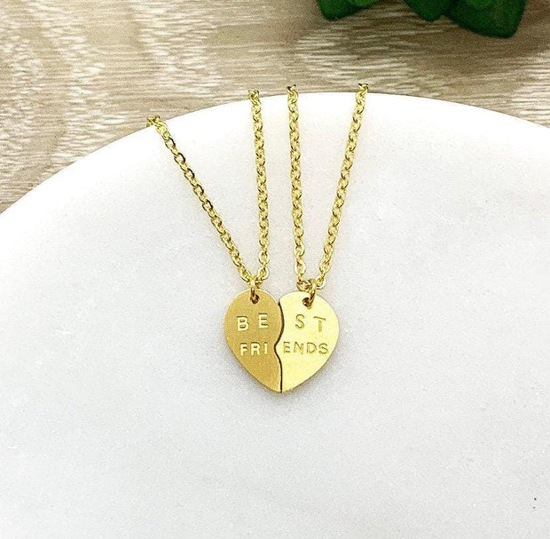 Best Friends Necklace Set for 2, Dainty Split Heart Pendant, Friendship Necklace, BFF Gift, Bestie Birthday, Interlocking Necklace