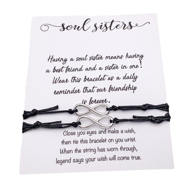 Soul Sisters Card, Infinity Wish Bracelet Set for 2, Matching Infinity Bracelets, Sister from Another Mother, Birthday Gift for Her, Holiday