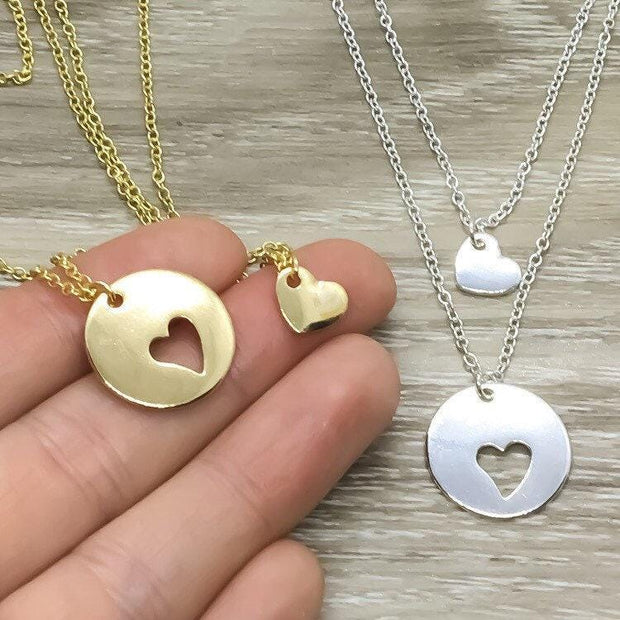 Mother Daughter Necklace Set for 2, Heart Cut Out Necklaces, Friendship Necklace, Mother's Day Jewelry, Gift from Daughter, Mommy and Me