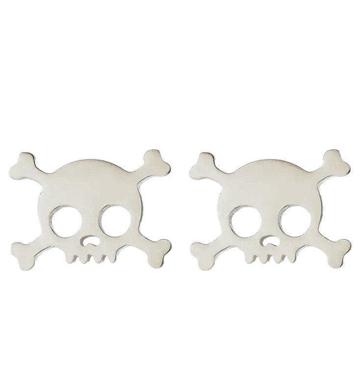 Skull Earrings, Skull and Bones Stud Earrings, Badass Jewelry, Spooky Earrings, Anatomy Earrings, Skeleton Studs, Halloween Jewelry for Her
