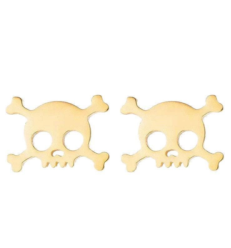 Skull Earrings, Skull and Bones Stud Earrings, Badass Jewelry, Spooky Earrings, Anatomy Earrings, Skeleton Studs, Halloween Jewelry for Her