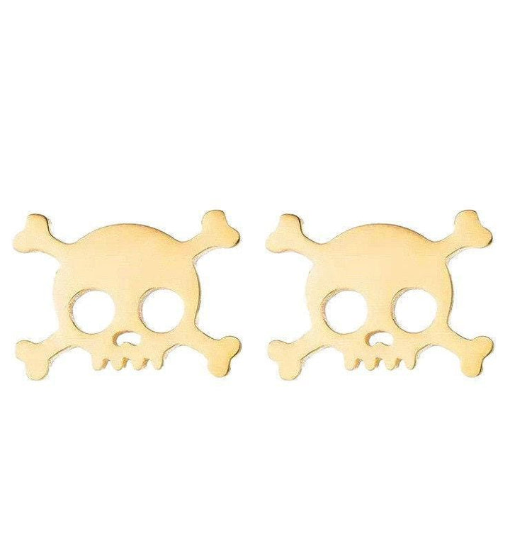 Skull Earrings, Skull and Bones Stud Earrings, Badass Jewelry, Spooky Earrings, Anatomy Earrings, Skeleton Studs, Halloween Jewelry for Her
