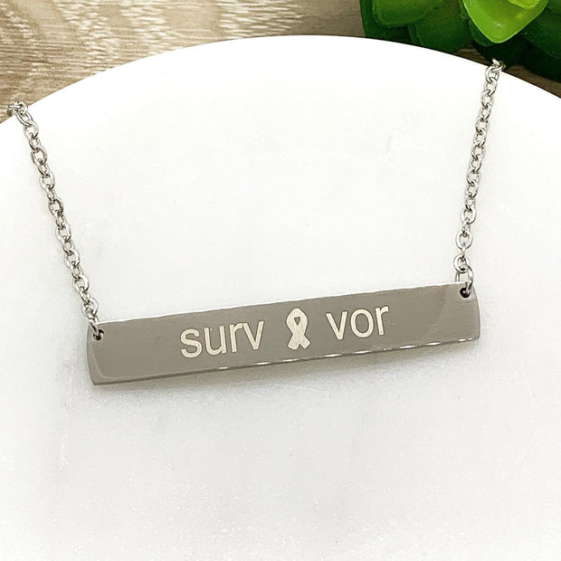 Cancer Survivor Necklace, Awareness Ribbon Gift, Support Jewelry, Stainless Steel Necklace, Gift for Friend, Breast Cancer Gift for Her