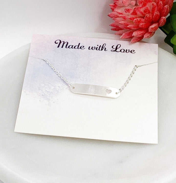 Bar Bracelet with Tiny Heart Cutout, Dainty Chain Bracelet, I Love You Bracelet, Heart Jewelry, Meaningful Jewelry, Minimalist Bracelet