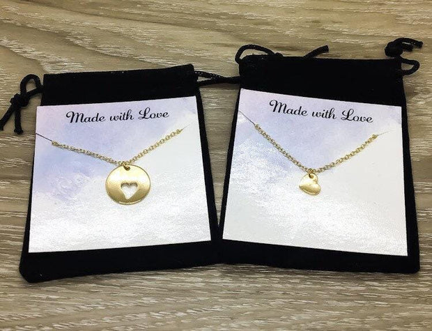 Mother Daughter Necklace Set for 2, Heart Cut Out Necklaces, Friendship Necklace, Mother's Day Jewelry, Gift from Daughter, Mommy and Me