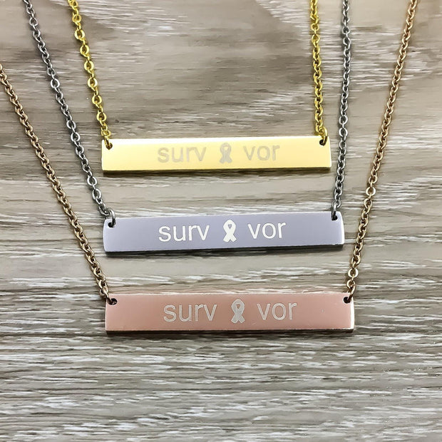 Cancer Survivor Necklace, Awareness Ribbon Gift, Support Jewelry, Stainless Steel Necklace, Gift for Friend, Breast Cancer Gift for Her