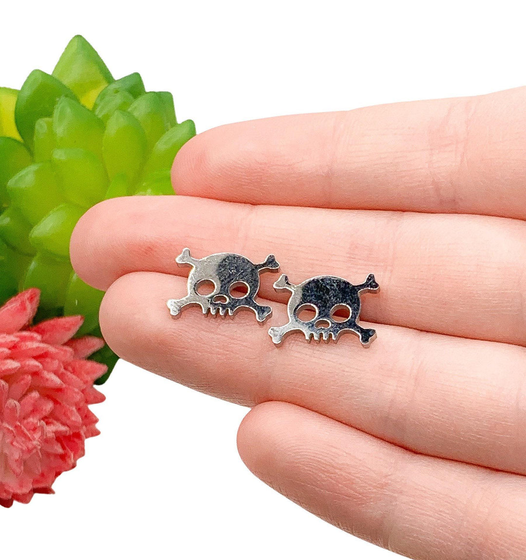Skull Earrings, Skull and Bones Stud Earrings, Badass Jewelry, Spooky Earrings, Anatomy Earrings, Skeleton Studs, Halloween Jewelry for Her