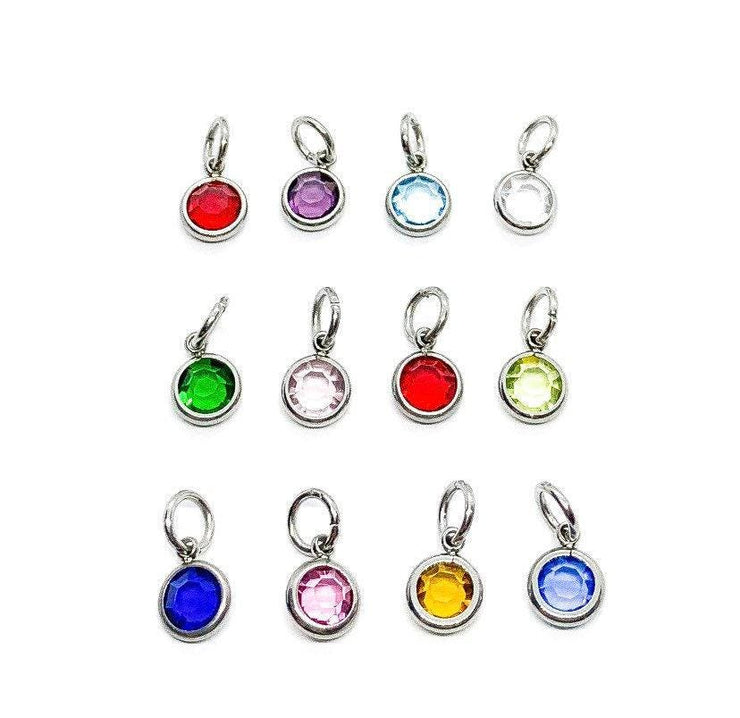 Birthstone Charm, Sterling Silver Charm, Tiny 7mm Birthstone Bead, Crystal Birthstone Glass Beads, Choice of Birthstone, Personalized Gifts