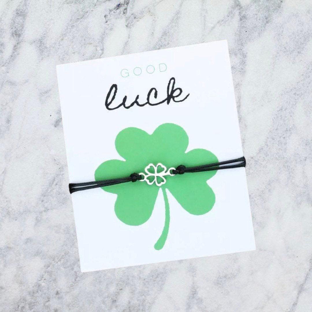 Good Luck Bracelet, Wish Black String Bracelet, Four Leaf Clover Bracelet, Friendship Bracelet, Lucky Charm Gift, Gift for Friend