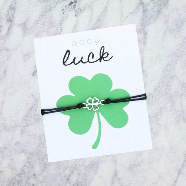 Good Luck Bracelet, Wish Black String Bracelet, Four Leaf Clover Bracelet, Friendship Bracelet, Lucky Charm Gift, Gift for Friend