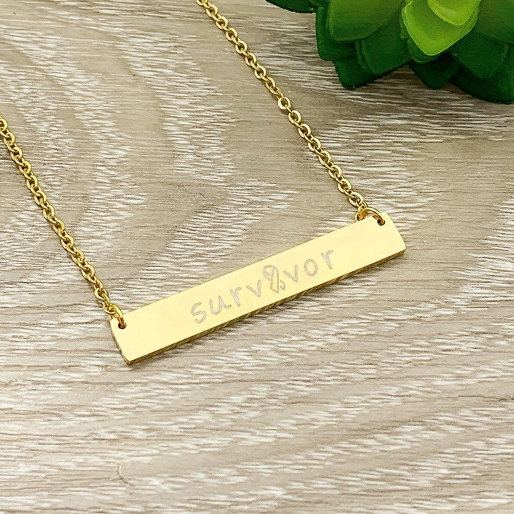 Cancer Survivor Necklace, Awareness Ribbon Gift, Support Jewelry, Stainless Steel Necklace, Gift for Friend, Breast Cancer Gift for Her