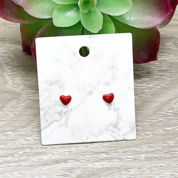 Tiny Red Heart Stud Earrings, Sterling Silver Earrings, Dainty Jewelry, Gift for Daughter, Romantic Jewelry, Gift for Girlfriend, Holidays