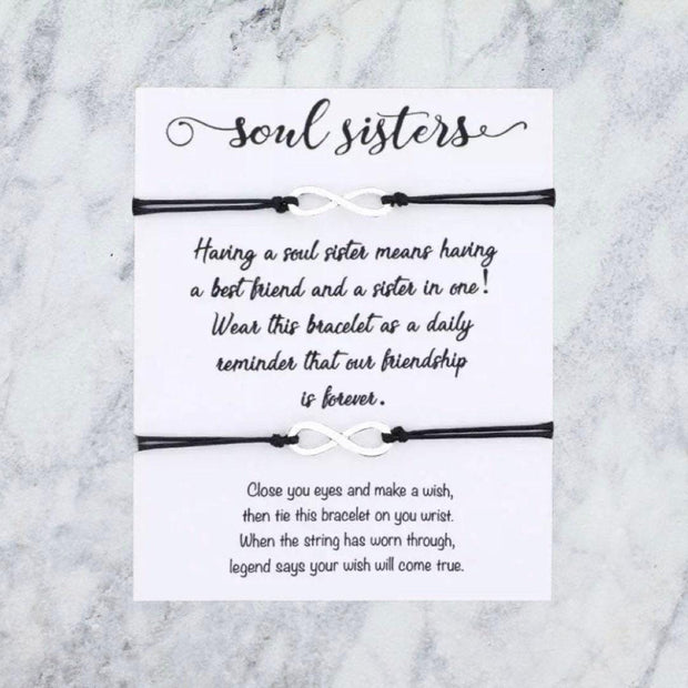 Soul Sisters Card, Infinity Wish Bracelet Set for 2, Matching Infinity Bracelets, Sister from Another Mother, Birthday Gift for Her, Holiday