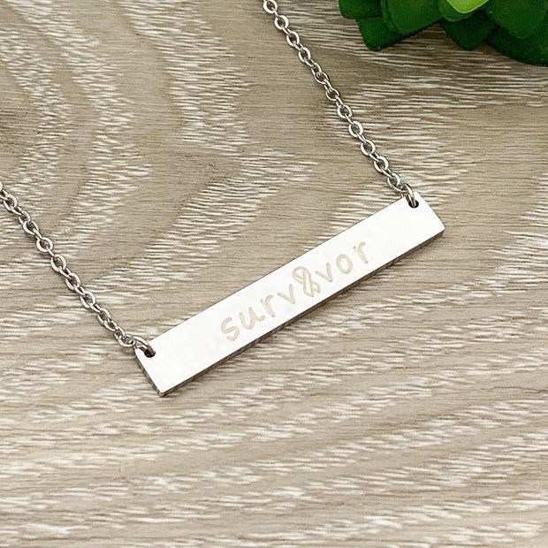 Cancer Survivor Necklace, Awareness Ribbon Gift, Support Jewelry, Stainless Steel Necklace, Gift for Friend, Breast Cancer Gift for Her