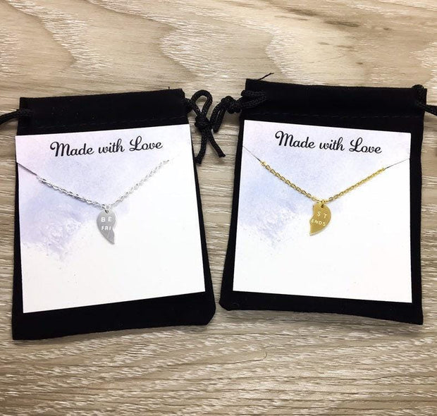 Best Friends Necklace Set for 2, Dainty Split Heart Pendant, Friendship Necklace, BFF Gift, Bestie Birthday, Interlocking Necklace