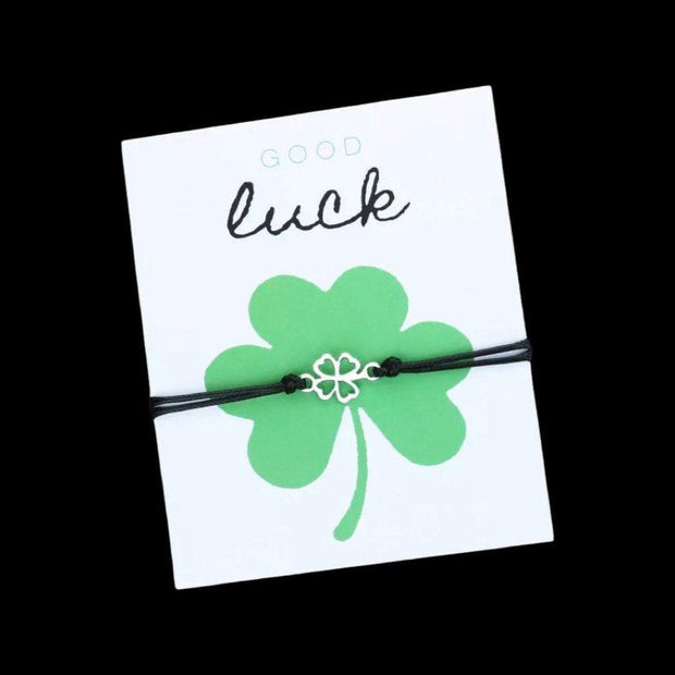 Good Luck Bracelet, Wish Black String Bracelet, Four Leaf Clover Bracelet, Friendship Bracelet, Lucky Charm Gift, Gift for Friend