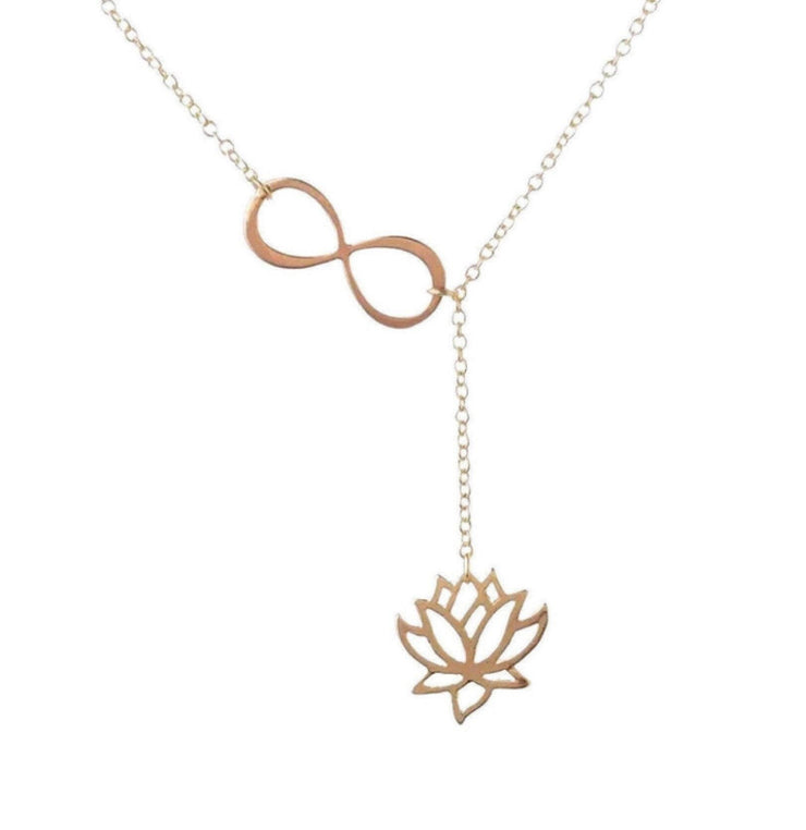 Lotus Flower Necklace, Lariat Lotus Necklace, Yoga Necklace, Floral Pendant, Yoga Lover Gift, Zen Necklace, Layering Necklace