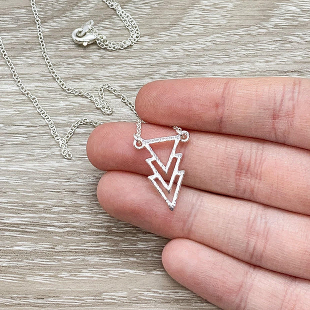 3 Arrows Necklace, Triple Arrows Pendant, Interlocking Triangles Necklace, Daughter Necklace, Dainty Necklace, Bridal Jewelry, Bridesmaid