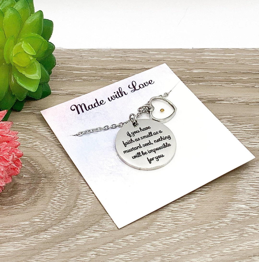 Collier avec pendentif graine de moutarde, citation inspirante « Si votre foi est aussi petite qu'une graine de moutarde », cadeau d'encouragement, collier porteur d'espoir pour femme, croyez-y