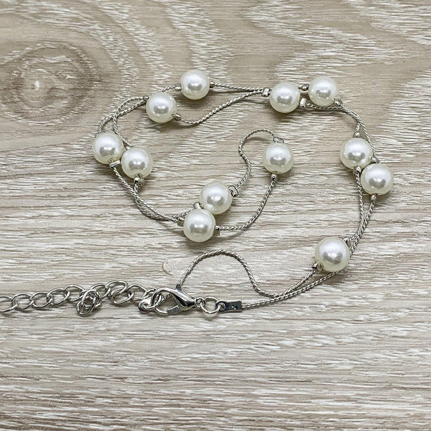 Pearl Station Necklace, Pearl Jewelry, Minimalist Necklace, Bridal Necklace, Wedding Jewelry, Bridesmaid Gift, Elegant Necklace, For Mother