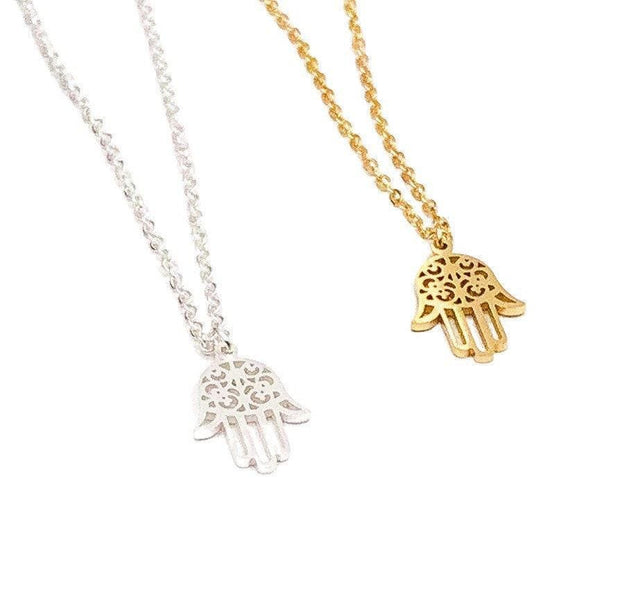 Hamsa Hand Necklace Gold, Protection Gift, Spiritual Jewelry, Hand of Fatima Necklace, Hanukkah Gift for Her, Positive Energy Charm