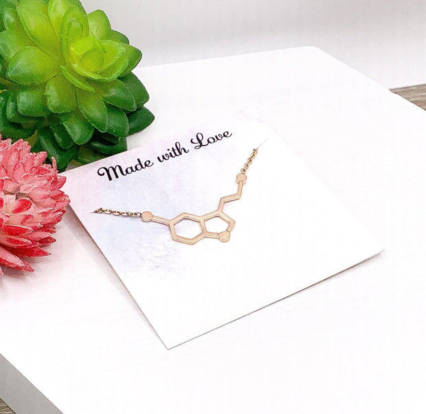 Rose Gold Serotonin Necklace, Molecular Jewelry, Molecule Pendant, Biology Necklace, Cheer Up Gift for Her, Stocking Stuffer for Women