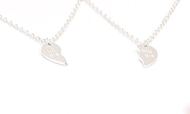 Lil Sis Big Sis Split Hearts Set for 2, Matching Sisters Necklace Set, Sister of the Bride Gift, Interlocking Necklaces, Meaningful Necklace