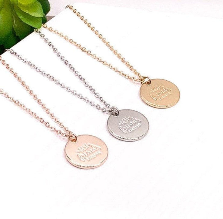 Best Friends Forever Necklace, Minimalist Jewelry, Gift for Best Friend, Bonus Sister Necklace, Bridesmaid Gift, Simple Engraved Pendant