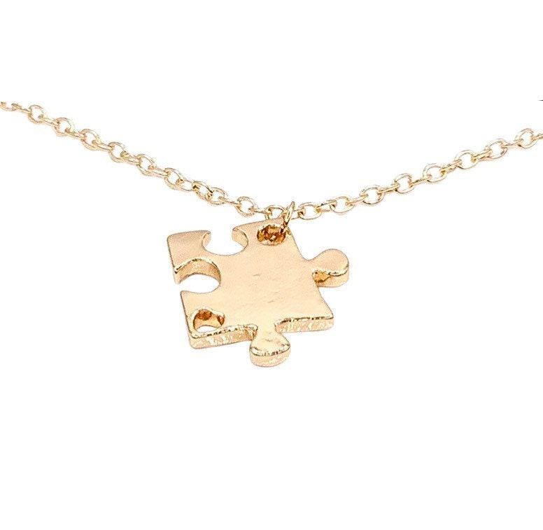Ensemble de 4 colliers puzzle, pendentifs en forme de pièce de puzzle, bijoux puzzle dorés, cadeau de sensibilisation à l'autisme, cadeaux assortis pour meilleures amies
