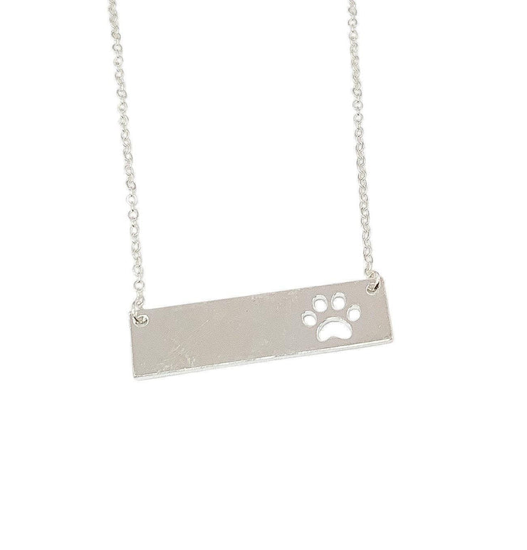 Bar with Paw Print Necklace, Dog Lover Necklace, Cat Lover Gift, Dog Owner Gift, Dog Mom Gift, Cat Memorial Gift, Loss of Pet Keepsake