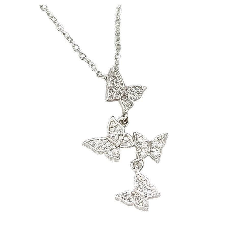 Collier papillons miniatures en argent, bijoux papillon en zircone cubique, cadeau pour les amoureux des insectes, collier insectes, bijoux de printemps, collier délicat
