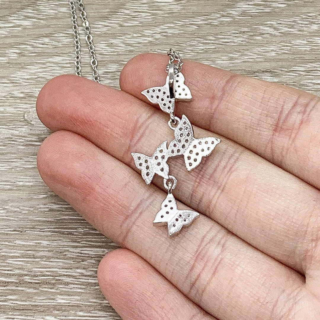 Collier papillons miniatures en argent, bijoux papillon en zircone cubique, cadeau pour les amoureux des insectes, collier insectes, bijoux de printemps, collier délicat