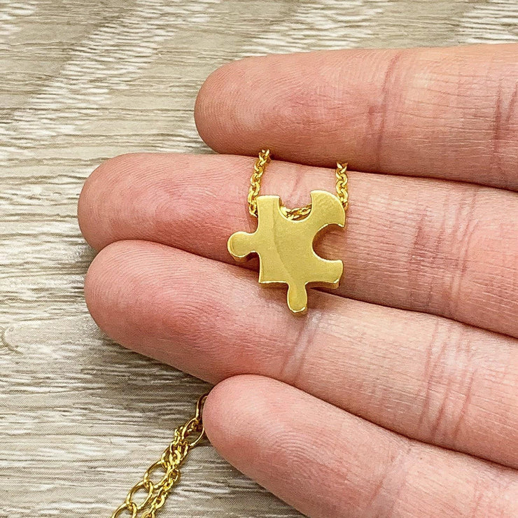 Puzzle Necklace, Unique Jigsaw Puzzle Piece Pendant, Autism Jewelry, Gift for Mom with Child on Spectrum, Special Ed Teacher Gift