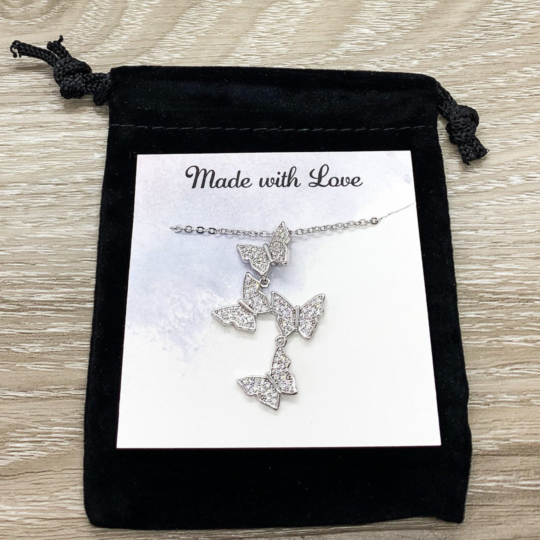 Collier papillons miniatures en argent, bijoux papillon en zircone cubique, cadeau pour les amoureux des insectes, collier insectes, bijoux de printemps, collier délicat