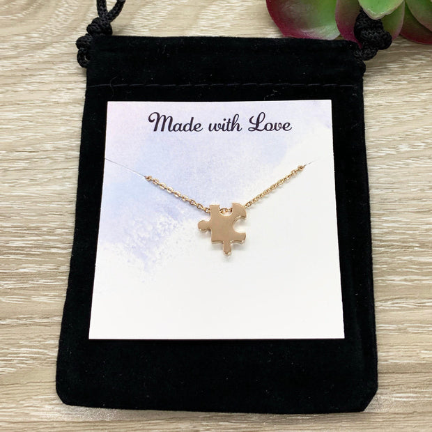 Puzzle Necklace, Unique Jigsaw Puzzle Piece Pendant, Autism Jewelry, Gift for Mom with Child on Spectrum, Special Ed Teacher Gift