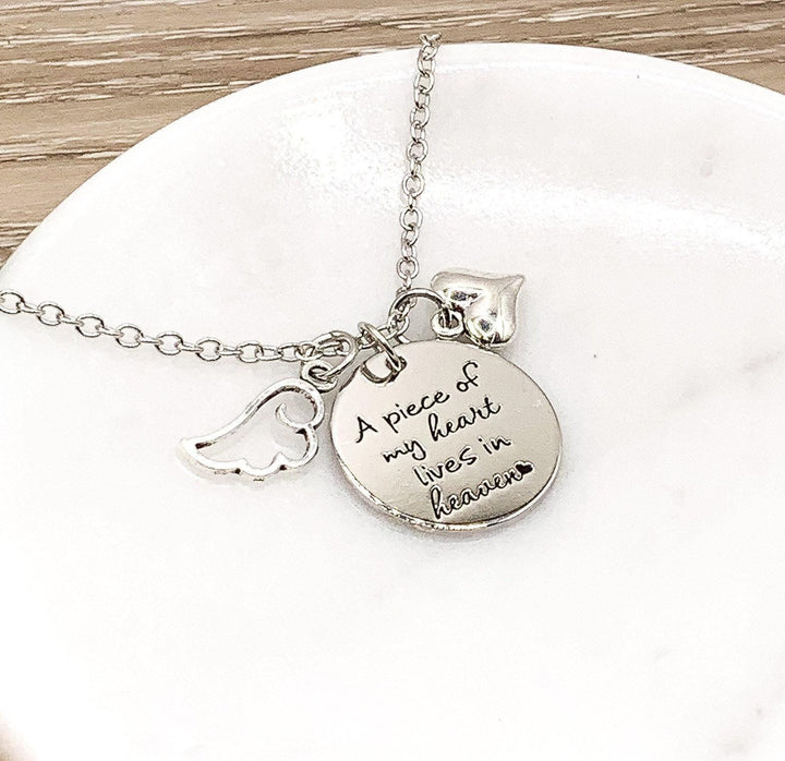 Collier commémoratif, citation « Une partie de mon cœur vit au ciel », cadeau souvenir pour femme, cadeau pour une fille en deuil, perte d'une mère ou d'un père