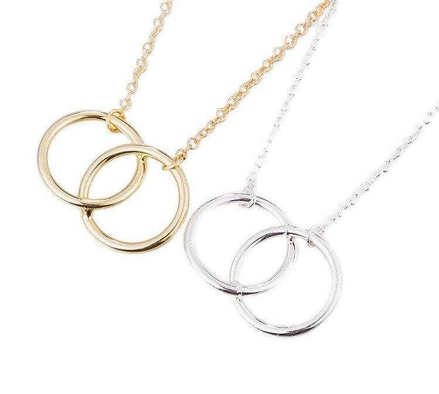 Two Circles Necklace, Double Circle, Interlocking Circles Necklace, Promise Necklace, Dainty Necklace, Bridal Jewelry, Bridesmaid Necklace