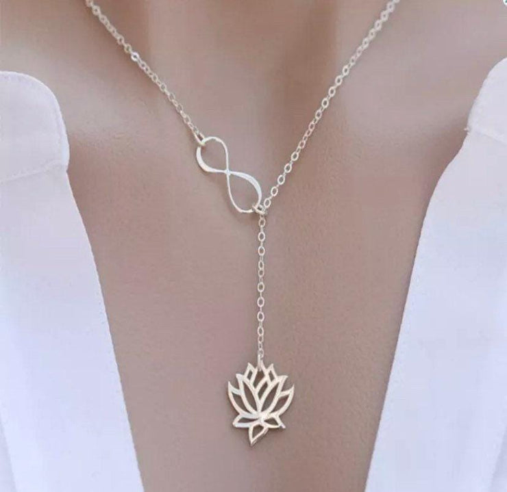 Lotus Flower Necklace, Lariat Lotus Necklace, Yoga Necklace, Floral Pendant, Yoga Lover Gift, Zen Necklace, Layering Necklace